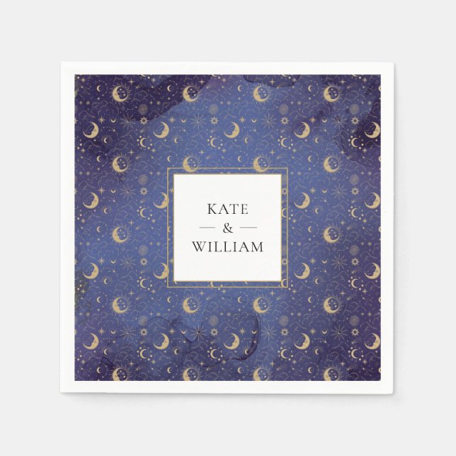 Celestial Mystical Stars And Moon Wedding Napkin (Front)
