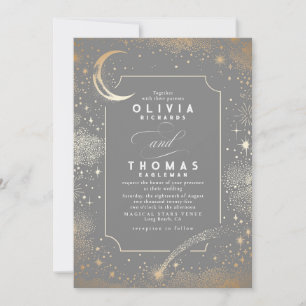 Celestial Mystical Stars Moon Soft Grey Wedding Invitation