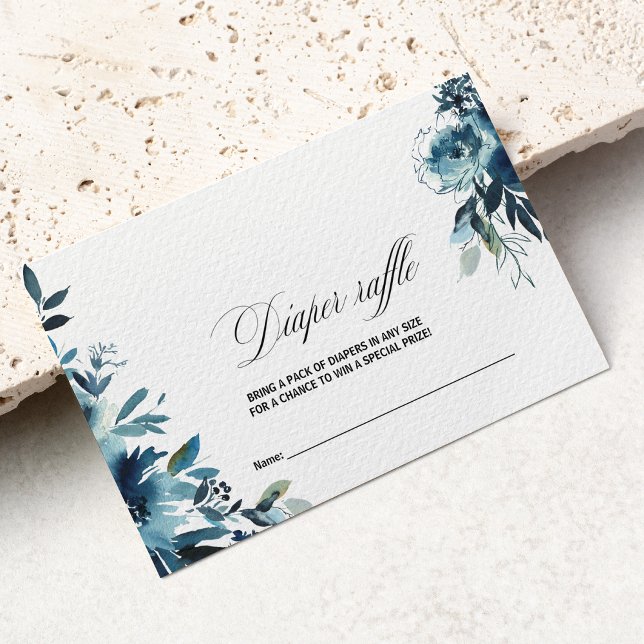Celestial Navy Blue Floral Diaper Raffle Enclosure Card (Creator Uploaded)