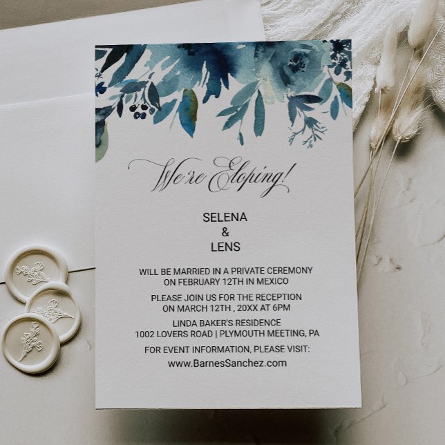 Celestial Navy Blue Floral Elopement Reception Invitation (Creator Uploaded)