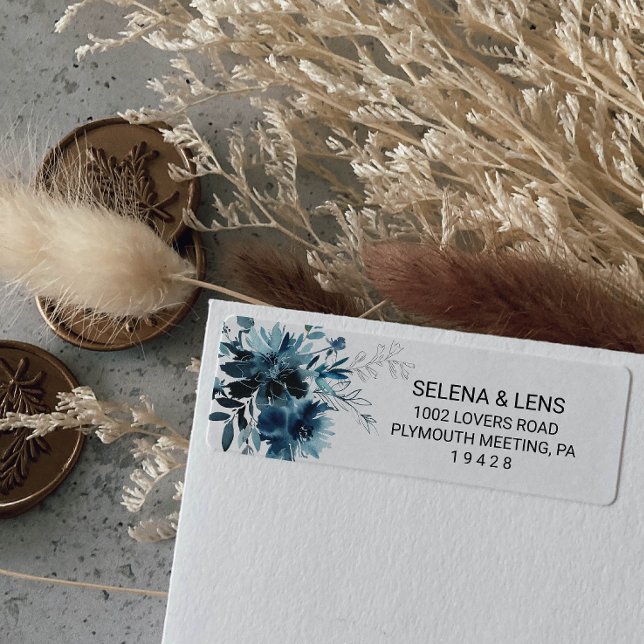 Celestial Navy Blue Floral Return Address Label (Creator Uploaded)
