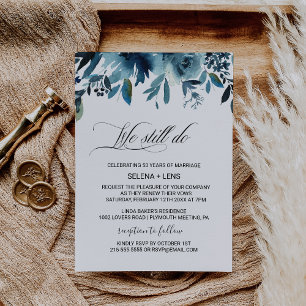 Celestial Navy Blue Floral Vow Renewal Invitation