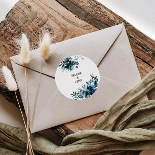 Celestial Navy Blue Floral Wedding Envelope Seals