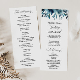 Celestial Navy Blue Floral Wedding Program Programme