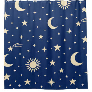 Celestial Navy Blue Shower Curtain
