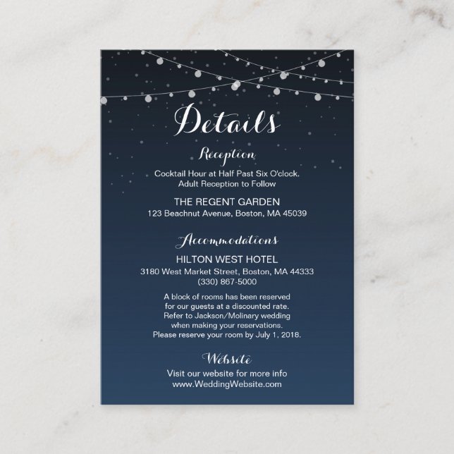 Celestial Navy Blue Starry Night Wedding Enclosure Card (Front)