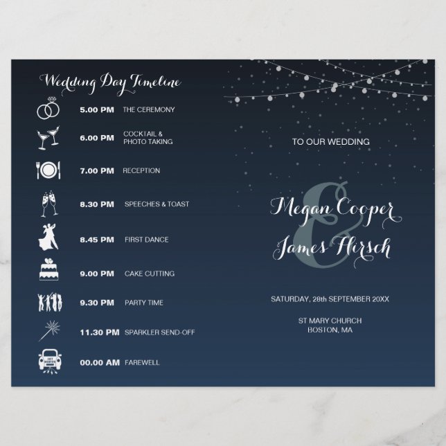 Celestial Navy Blue Starry Night Wedding Program (Front)