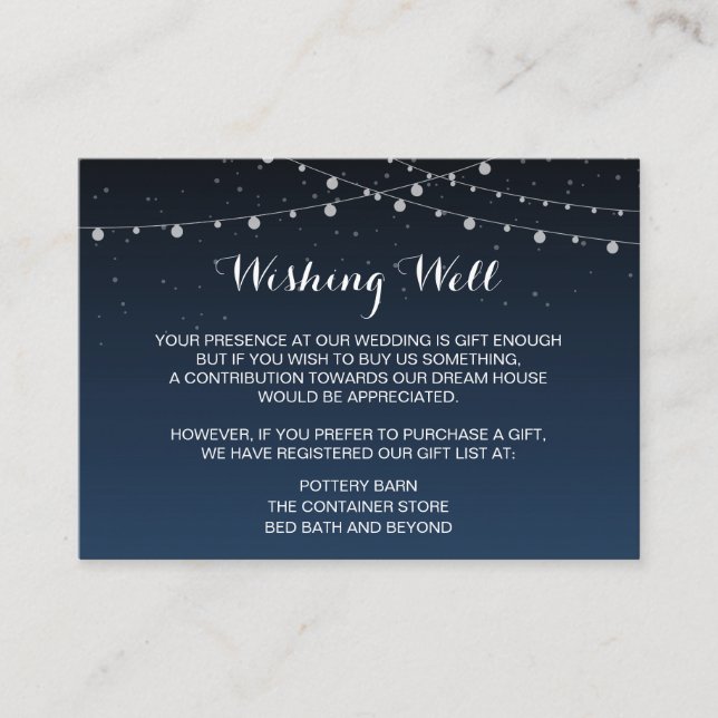 Celestial Navy Blue Starry Night Wedding Registry Enclosure Card (Front)