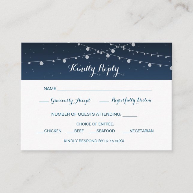 Celestial Navy Blue Starry Night Wedding RSVP Enclosure Card (Front)