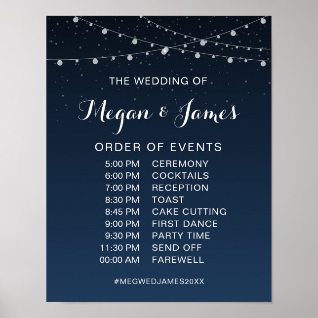 Celestial Navy Blue Starry Night Wedding Schedule Poster (Front)