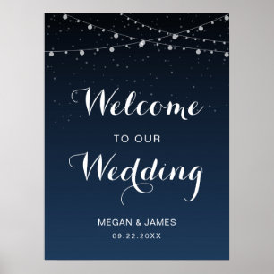 Celestial Navy Blue Starry Night Wedding Welcome Poster