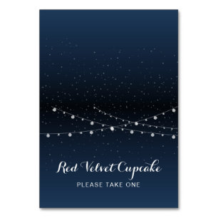 Celestial Navy Blue Stars Night Wedding Food Label Table Number