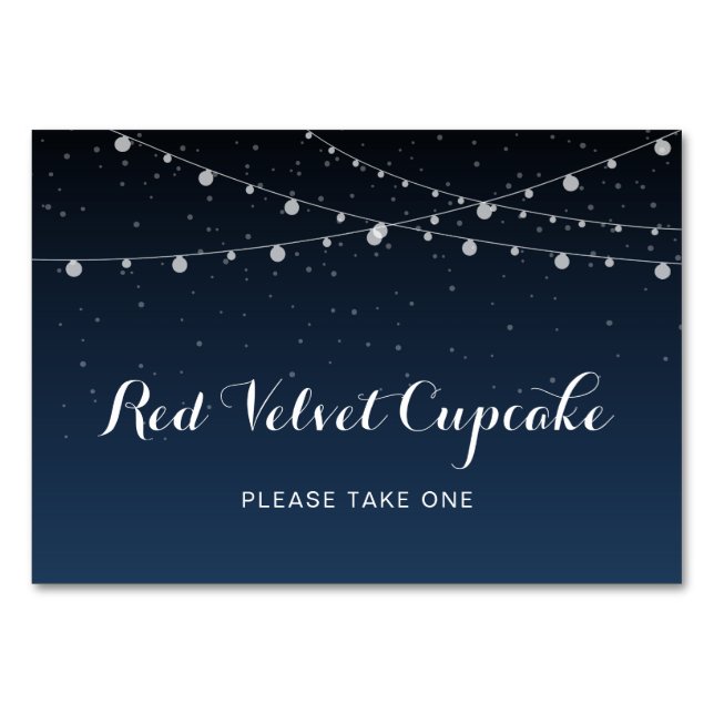 Celestial Navy Blue Stars Night Wedding Food Label Table Number (Front)