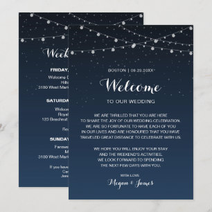 Celestial Navy Blue Stars Wedding Welcome Note Invitation