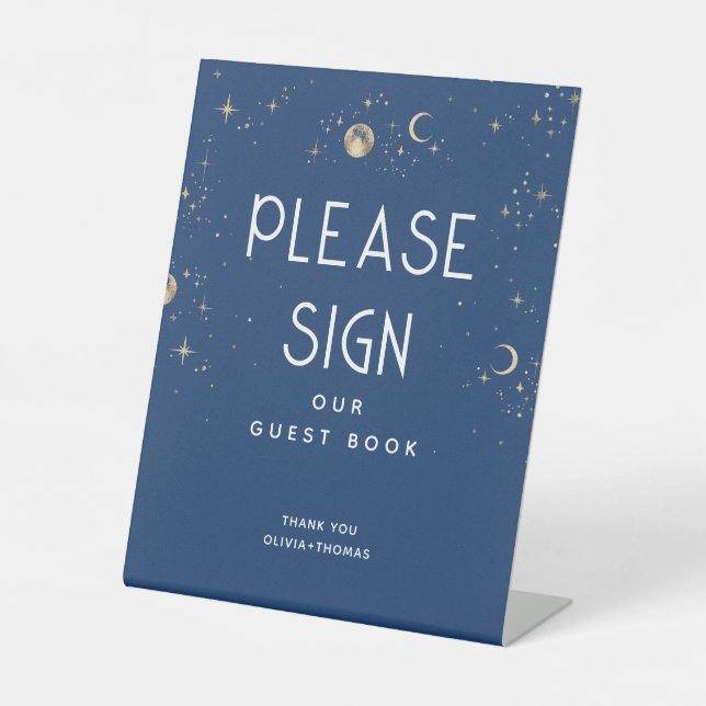 Celestial Navy Blue Wedding Sign Our Guest Book (Front)