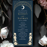 Celestial Navy Elegant Arch Art Nouveau Wedding Programme<br><div class="desc">Elevate your event with our Art Nouveau-inspired program! Featuring a radiant golden arch, shimmering stars, and delicate white flowers set against a deep navy background, this design adds timeless elegance to your table. It's perfect for weddings, galas, and upscale gatherings! Please note that the gold on this product is NOT...</div>