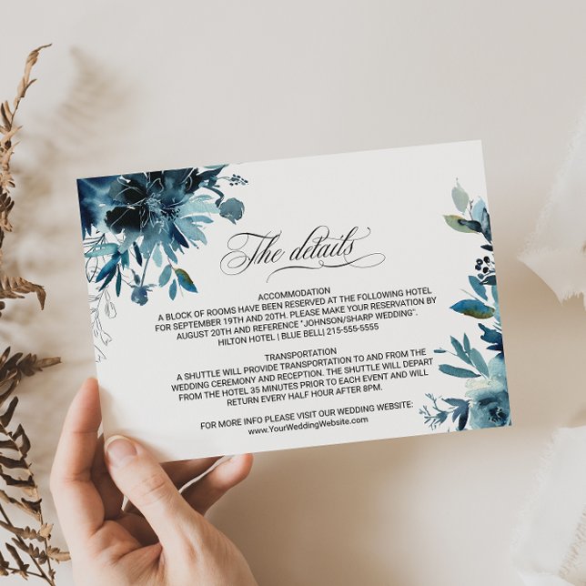 Celestial Navy Floral Wedding Details Insert Card (Creator Uploaded)