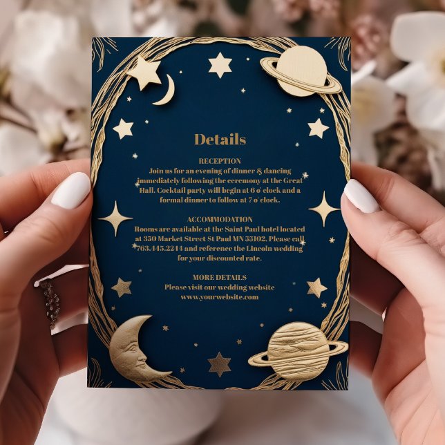 Celestial Navy Gold Crescent Moon Wedding Enclosure Card (Creator Uploaded)