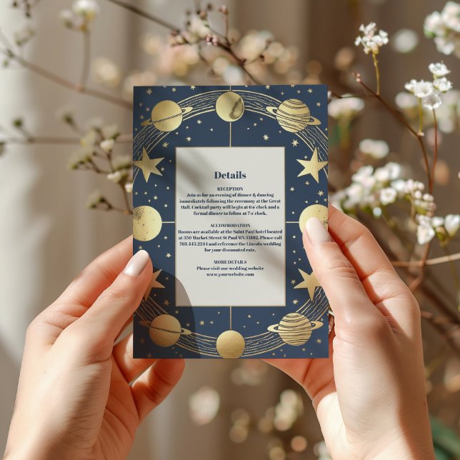 Celestial Navy Gold Crescent Moon Wedding Enclosure Card (Creator Uploaded)