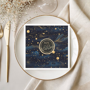 Celestial Navy Gold Monogram Wedding Napkin
