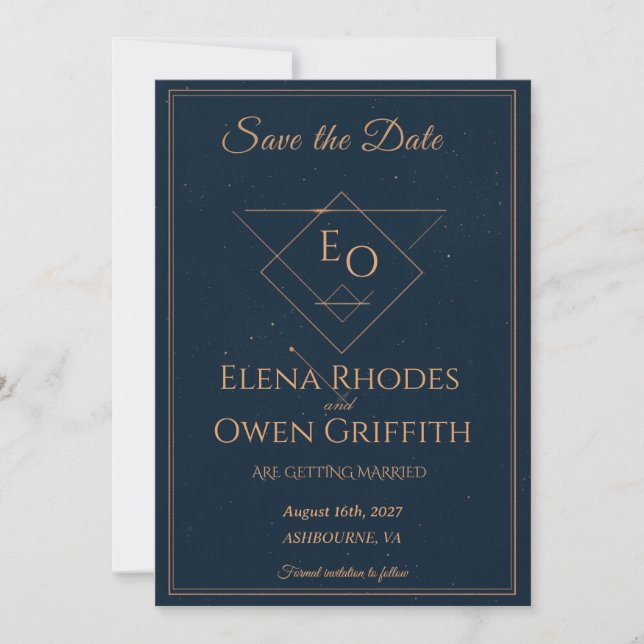 Celestial Navy Gold Starry Night Save the Date (Front)