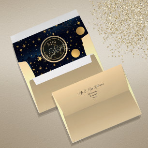 Celestial Navy Gold Wedding Envelope