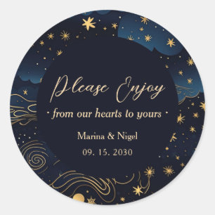 Celestial Navy Gold Wedding Favour Classic Round Sticker