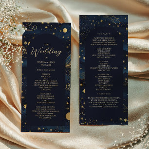 Celestial Navy Gold Wedding Program Card