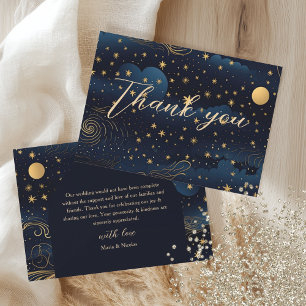 Celestial Navy Gold Wedding Thank You Card