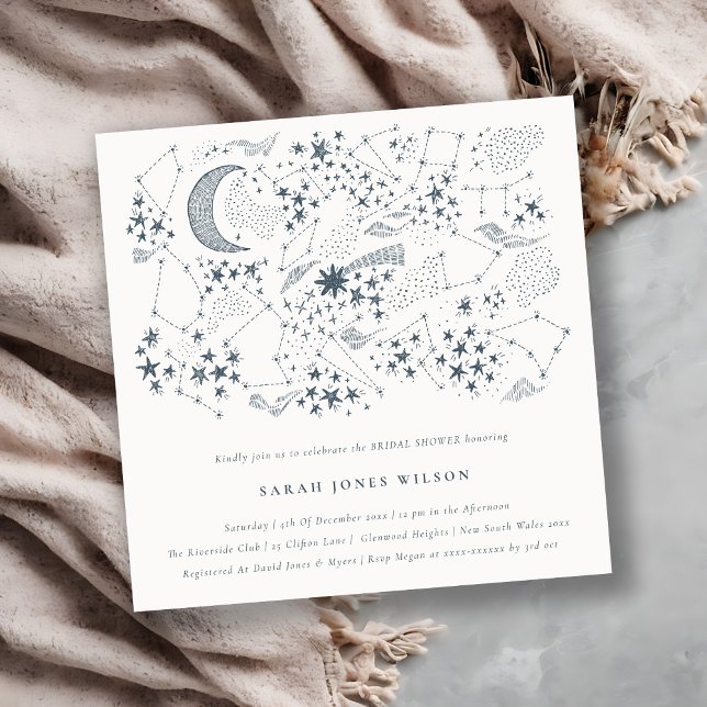Celestial Navy Starry Night Moon Bridal Shower Invitation (Creator Uploaded)