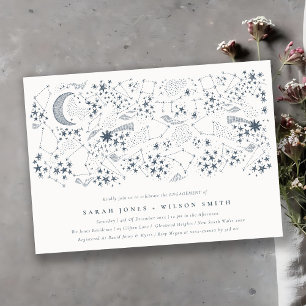 Celestial Navy Starry Night Moon Sketch Engagement Invitation
