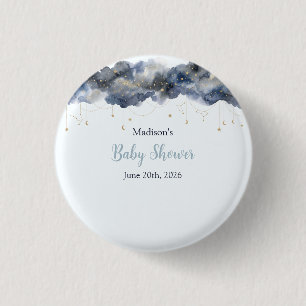 Celestial Navy Watercolor Cloud Baby Shower  3 Cm Round Badge