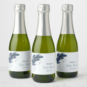 Celestial Navy Watercolor Cloud Corner Mini Sparkling Wine Label
