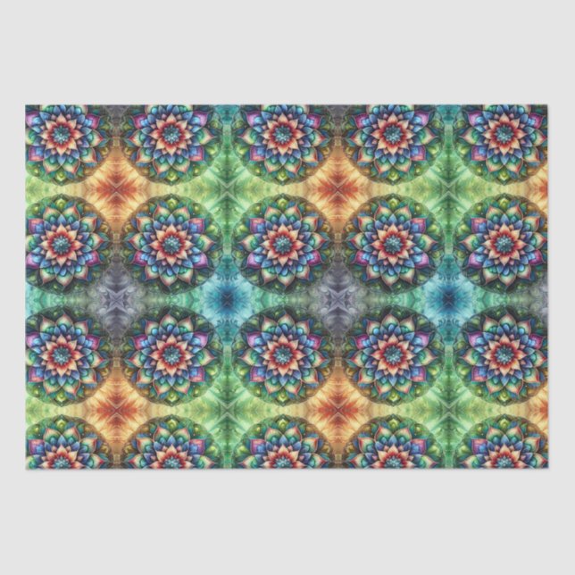 Celestial Neon Mandala Retro-Modern Tissue Paper (Front)