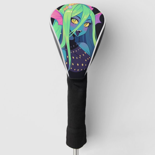 Celestial Neon Mermaid — Kawaii Cosmic Siren Vibes Golf Head Cover (Front)