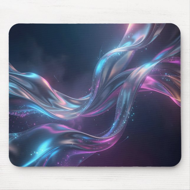 Celestial Neon Silk Flow Luminous Abstract Cosmic Mouse Pad (Front)