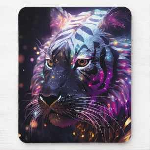 Celestial Neon Tiger – Futuristic Glowing Big Cat Mouse Pad