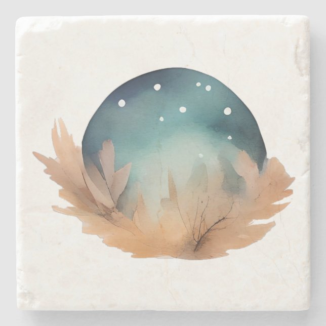 Celestial Nest Watercolor Abstract Stone Coaster (Front)