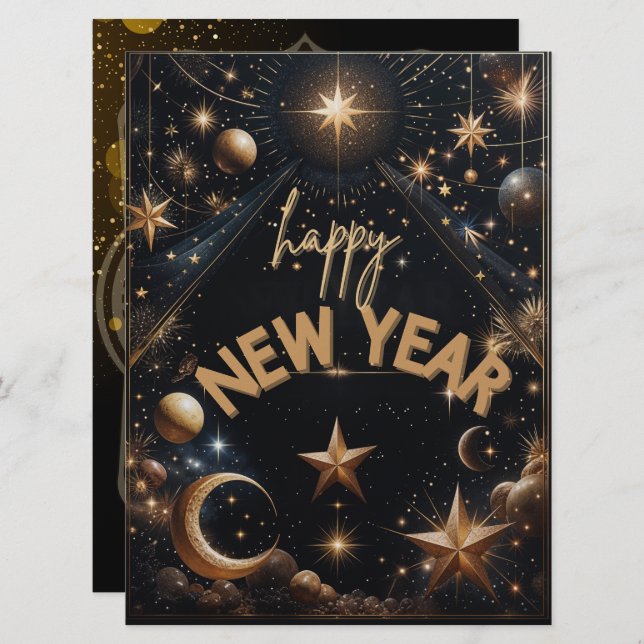 Celestial New Year Celebration Holiday Card (Front/Back)