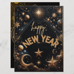 Celestial New Year Celebration Holiday Card
