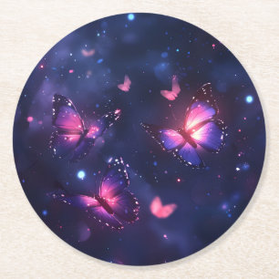 Celestial Night Butterfly Garden Round Paper Coaster