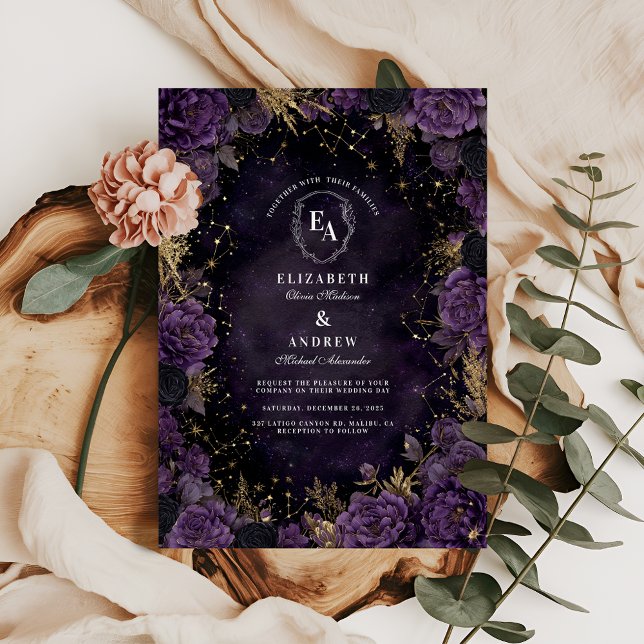 Celestial Night Sky Floral Wedding Invitation (Creator Uploaded)
