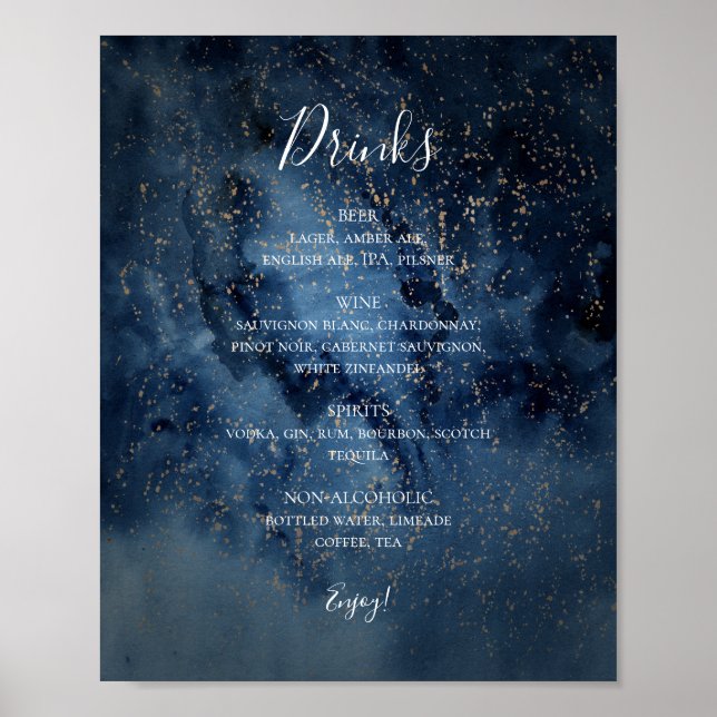 Celestial Night Sky | Gold Drinks Menu Sign (Front)