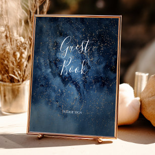 Celestial Night Sky   Gold Guest Book Sign