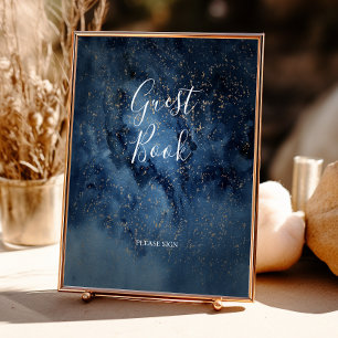 Celestial Night Sky   Gold Guest Book Sign