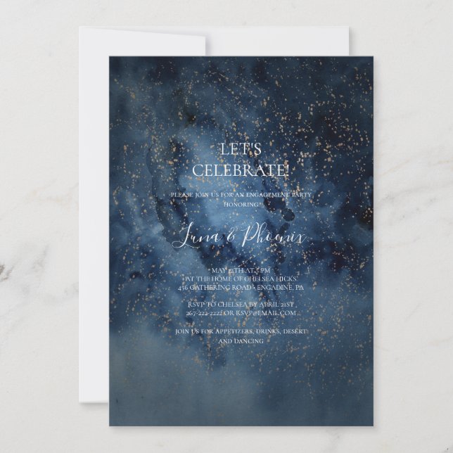 Celestial Night Sky | Gold Let's Celebrate Invitation (Front)