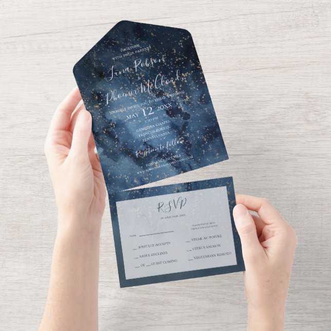 Celestial Night Sky | Gold Seal And Send All In One Invitation (Tearaway)