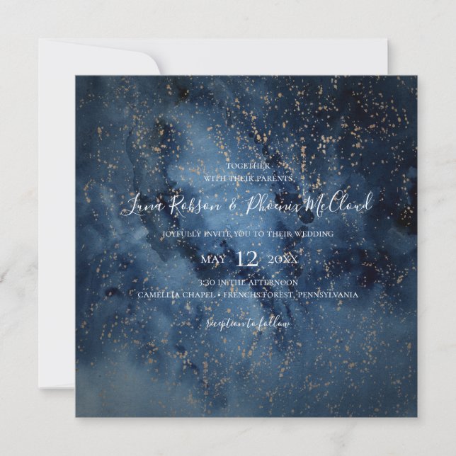 Celestial Night Sky | Gold Square Wedding Invitation (Front)