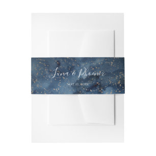 Celestial Night Sky   Gold Wedding Invitation Belly Band
