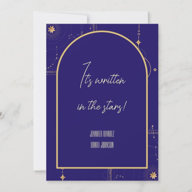 Celestial Night Sky Navy Blue and Gold Wedding Invitation (Front)
